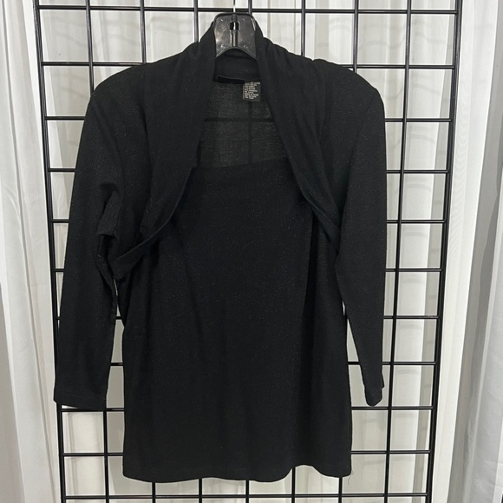 B Moss faux shrug top . Black mesh with gold flecks.